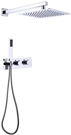 Duscharmatur Unterputz 10 in Quadrat Duschkopf Regendusche Dual Funktionen Duschamaturenset Regendusche Edelstahl Duschsystem Unterputz für Badezimmer,Chrom