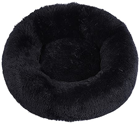 Lukery Hundebett Katzenbett Flauschig Rund aus Plüsch, Kuscheliges Donut Hundekissen und Katzenkissen Weiches Plüsch Hundeliege für Kleine, Mittelgroße und Große Haustiere (60CM,Schwarz)