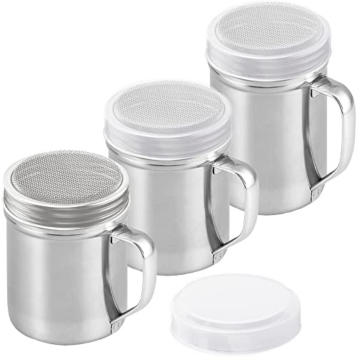 CUSINIUM [10oz, 10oz, 14oz] Cinnamon Sugar Shakers - With Lid - With Handle - Fine Mesh Dredge Bundle - For Vanilla, Flour, Sugar Powder