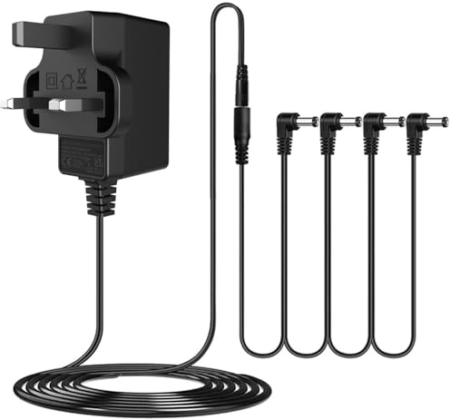 JOYO DC 9V Guitar Pedal Power Supply (800mA -1A) AC Wall Charger Adapter with 4 Way Daisy Chain Pedal Cables (8.8 FT), Compatible for Most Effect Pedals (Tip Negative)