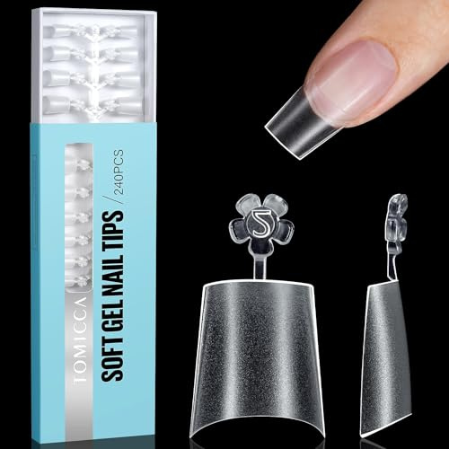 TOMICCA 240 Stücke Kurze Ballerina Falsche Nageltips, 12 Größen Nail Tips | Acryl Halbe Abdeckung Französische Nageltips für Gelnägel Set für Nagelstudios DIY & Nagelverlängerung