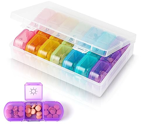CHIPNEW 3 Mal pro Tag Tablettenbox - Große 7-Tage-Tablettenbox- Hohes Volumen,Lebensmittelechtes Material - Abnehmbar, Reisefreundliches Design - Perfekter Pillenhalter für Nahrungsergänzungsmittel