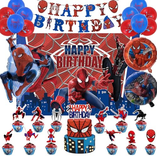 Birthday Decorations, 38 Pcs Birthday Supplies include Balloons, Cake Topper, Banner, Backdrop & Poster for Kids' Party Supplies