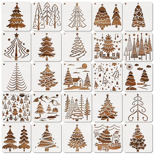 MWOOT 25 Stück Weihnachts Schablonen Stencils Set, Wiederverwendbares Malerei Vorlage Bemalen, DIY Xmas Schablone zum Malen an Wand, Geschenkkarte, Stoff, Partygeschenke Dekoration (10.2x10.2cm)