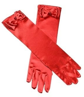 DUNSBY Abendhandschuhe Lange Satin-Handschuhe for Kinder, Performance-Finger-Hochzeits-Party-Handschuhe for Blumenmädchen, Finger-Schleifen-Hochzeitshandschuhe aus Satin (Color : Red)