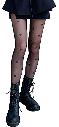 GamTelightpe Collant Fantaisie Femme Transparent Motif Cœur Noire Taille Unique