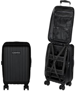 CASYRO Koffer zum Aufklappen, Handgepäck Hartschalenkoffer Trolley, Reisekoffer nutzbar wie Kleiderschrank, Rollkoffer mit 4 Rollen, 45l, S, Schwarz
