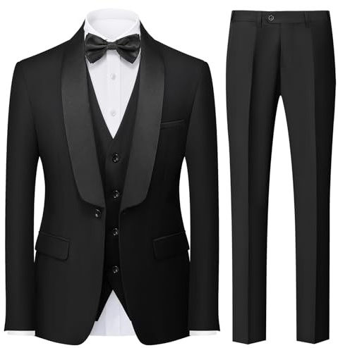 KUDORO Men Suits 3 Piece Slim Fit Suit Casual Business Formal Dinner Tuxedo Suit for Men Classic Blazer Waistcoat Trousers Set Black