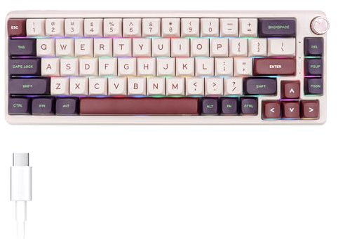 ELMWAY KZZI K68 PRO Mechanical Keyboard – 65% Compact Tri-Mode Wireless (BT×3/2.4G/USB-C), Hot-Swappable, RGB Backlit, Gasket-Mounted, US Layout – Pink Purple