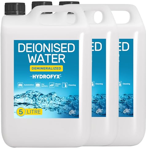 HYDROFYX 15L (3 x 5L) Deionised Water – Demineralised, Low Conductivity – Fast Dispatch – For Irons, Steam Cleaners, Car Batteries, Radiators & Cleaning