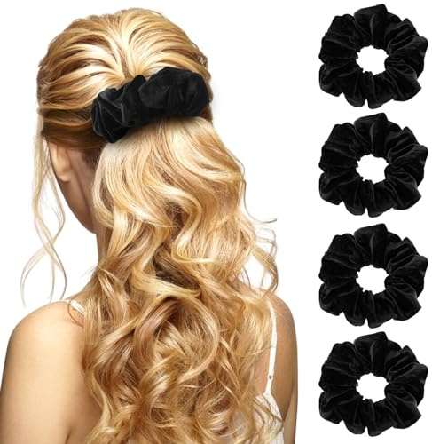 4 Stück Haargummi Scrunchie Samt Schwarz für Damen Gebrauch Haargummi Material ist Weich und Zieht Nicht an den Haaren wenn es Längere Zeit Getragen Wird Scrunchies