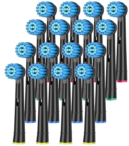 ITECHNIK Testine Compatibile con Oral b Spazzolino Elettrico,16Pcs Nero Sensitive Testine di ricambio per spazzolini (Black, A)