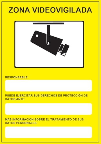 IberNorma WP242 - Señal en PVC de Zona Videovigilada 21x30cm (Diseño actual) Cartel homologado por la AEPD Agencia Española de Protección de Datos y el RGPD, Castellano