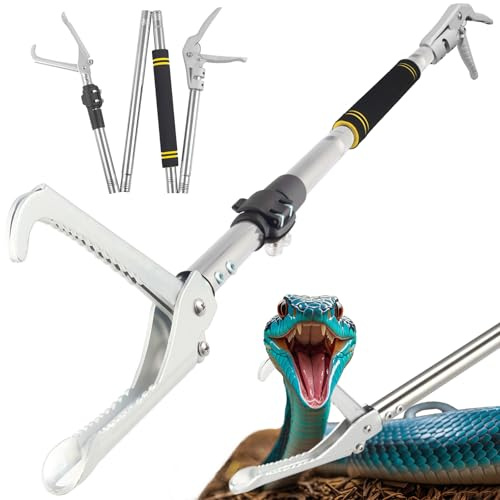 Frebuta 69“ Snake Grabber Tool for Rattlesnake, Professional Snake Tongs Heavy Duty Long Handle with Wide Jaw Handling Tool Stainless Steel Tube Non Slip Sponge Handle Snake Feeding Tongs