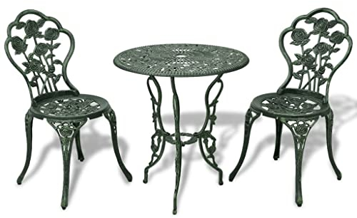 HETFTJN 3-TLG. Bistro-Set, Loungesessel Essgruppe Lounge Tisch Loungemöbel Terrasse Geeignet für Wenig Platz Garten Balkon Außen Aluminiumguss Grün