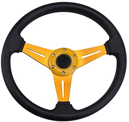 JHVVBFWF Autoteile Für Golf 4 Modifiziertes Lenkrad 14 Zoll 350 Mm Aluminium-Sportlenkrad Mit Beweglichem Ruder Autolenkrad(Color:Gelb)