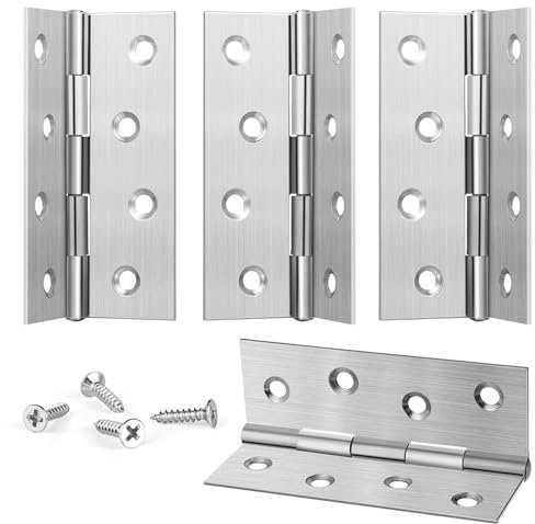 4Pcs Door Hinges, 4 inch(100mm*76mm) Stainless Steel Heavy Duty Garden Gate Hinges with 32 Pcs Screws for Door, Windows, Closet, Drawer