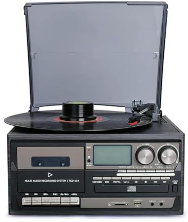 LHQYA Retro Bluetooth-Skivspelare, 3-Växlad Bluetooth Vintage Skivspelare med Inbyggda Högtalare, CD-Spelare, AM/FM-Radio/SD/USB-Spel, för (7 Tum, 10 Tum och 12 Tum) Vinylskivor eller Album