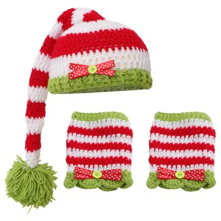 BESTYASH 3St handgefertigter Säuglingshut Weihnachten Fotografie Requisiten gehäkelte Babymütze Babygirl schlabberlatz Babies Strickset für Kinder Outfit Häkelmütze für Babys