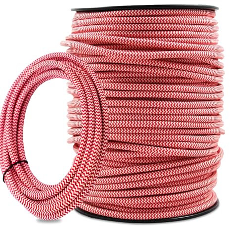DC VOLTAGE 5m Red, White Vintage 3 Core Round Cable Fabric Cloth Covered Electrical Wire, 16.4ft 3 Conductors 18 Gauge Textile Electric Cable Wire Coated in Colored Vintage for Lighting DIY Project