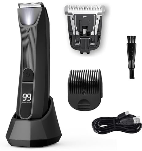 Intimrasierer Mann Elektrisch: Rasierer Herren Intimbereich mit LED-Licht und Anzeige USB Wiederaufladbar Wasserdicht Körperhaartrimmer mit Kammaufsätze für Körper Brust Achseln