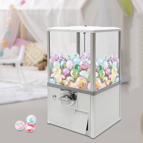 Mini Gumball Machine, Candy Vending Machine, Capsule Vending Machine with Lock,s Round Capsules Bouncy Ball Dispenser for 4.5-5.5cm for Game Stores, Retail Stores, Amusement Parks,White