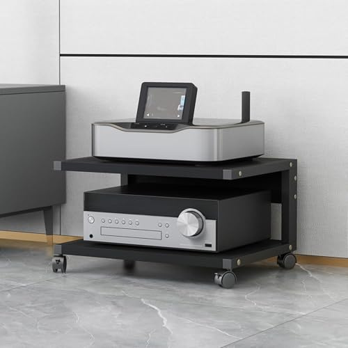 Mobile Stereo Hi fi Rack Hifi,Mobili Giradischi,Supporto Multimediale AV con Ruote,Scaffale Piccolo a 2 livelli,Ripiani Portaoggetti in Legno,per Soggiorno,Sala giochi,Centro di intrattenimento(Black,