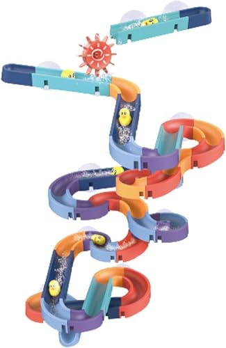 Badespielzeug für Kinder, Badewannenspielzeug ab 3 4 5 6 Jahre, DIY Kugelbahn Badewannen Spielzeug Wasserspielzeug Kinder, Badespielzeug mit Saugnäpfe, Badespaß Geschenk Mädchen Junge ab 3 (48 Stück)