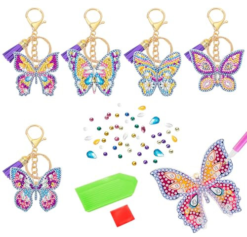 Healife 5 stück Diamond Painting Schlüsselanhänger, Diamond painting neuheiten 2025, Diamond painting Schmetterling, dekorative damen tasche, diamond painting anhänger, geschenk für mädchen