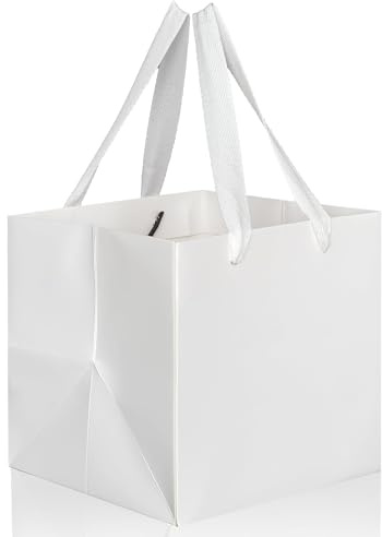 IN JOOYAA Weiß Geschenktüten Papier 10 Stück Groß Geschenktüte Quadratisch mit Henkel Geschenk Papiertüten 25 x 25 x 25 cm