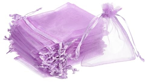 QUARKZMAN 100 Stück Organzasäckchen, 8x11CM Organzabeutel Mit Schnur, Geschenksäckchen, Schmuck, Hochzeit Für Festival Party Hochzeit Weihnachten (Rosaviolett)