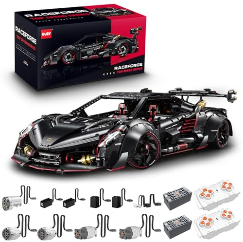 FigureArt Technik Sportwagen Auto Bausatz, GULY 10639, 3809 Teile mit 7 Motoren und LED Groß Ferngesteuert Auto Klemmbausteine für Erwachsene(Originalverpackung) (Dynamische Version)