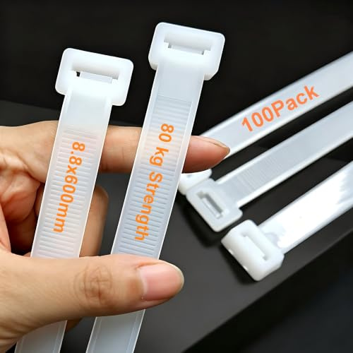 SHOWY SKY Cable Ties Heavy Duty 600mm×9mm, 100 Pack 175lb Tensile Strength | Industrial Zip Ties White, UV Weatherproof for Outdoor, Garden, Automotive, HVAC, Electrical