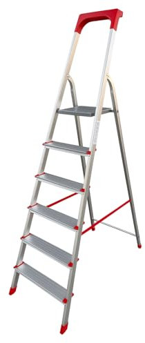 eacommerce - Scala Domestica in Alluminio | Antiscivolo con Gradini da 80mm | Portaoggetti e Chiusura a Portafoglio | Made in Italy, Alluminio (6 Gradini)