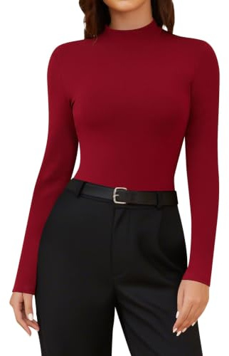 SHAPERIN T-Shirt Femme à Manches Longues Col Roulé Haut à Col Montant Coupe Ajustée Basique Maillot de Corps
