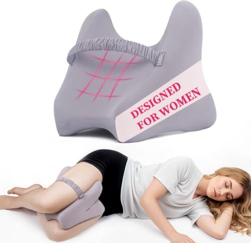 THMINS Kniekissen aus Memory Foam mit Band für Seitenschläfer und Damen | Memory-Foam-Material,Mit elastischem Band,Für Oberschenkel und Knie