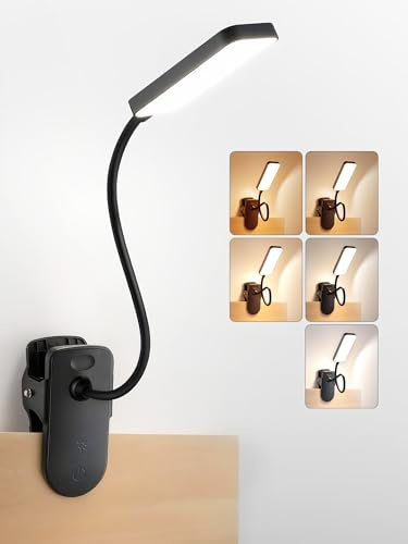 ReinHoo Leselampe Bett, 9 Helligkeit+5 Farben Klemmlampe Bett, Klemmleuchte Akku Lampe mit 4000mAh Batterie, 450 Lumen 48 LED Schreibtischlampe Klemmbar, Aufladbare Leselicht Kabellos,Leselampe Kinder