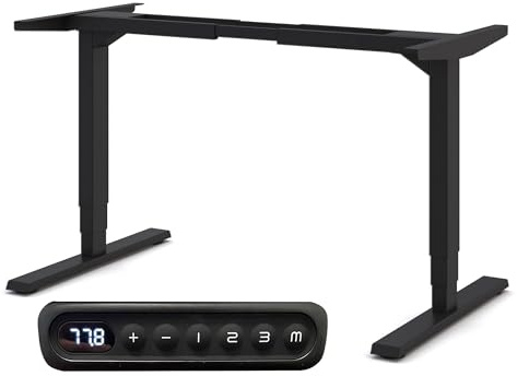 ASSMANN Schreibtischgestell höhenverstellbar elektrisch Schwarz, Doppelmotor 650–1270 mm, Memory-Display, 80 kg Belastbarkeit, einfache Montage, Home Office Schreibtisch Gestell mit Kollisionsschutz