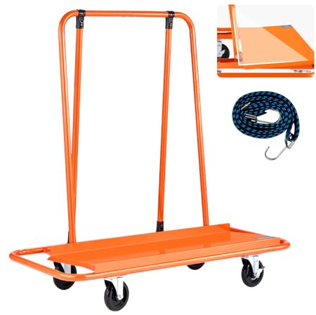 VEVOR Carro para Paneles, Capacidad de Carga de 816 kg, con 4 Ruedas Giratorias y Correa de Tensión, Ayuda de Transporte para Contrachapado, Yeso y Vidrio, 1150 x 555 x 1180 mm, Color Naranja