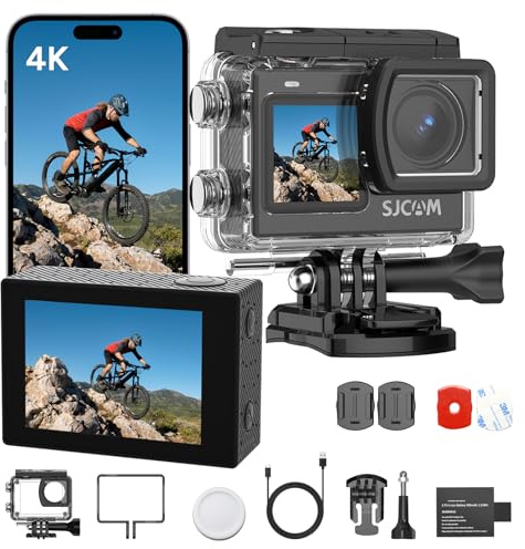SJCAM SJ6 ULTRA Action Cam 4K Doppio Schermo Touch, Videocamera Subacquea 30M, Sensore 1/2.7 CMOS, 166° Grandangolo, Stabilizzazione EIS 6-Assi, WiFi, 2 Batterie, Kit Accessori Moto
