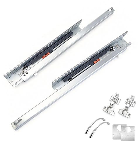 msymsyu 30cm Unterflurführung, Vollauszug 425mm Zweiteilige Teleskopschiene | Versteckte 30cm Schienen mit Montageplatten, Griffe, Scharniere, Bodenmontage Schubladenschienen Auszugsschienen für Wohnzimm