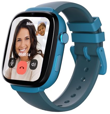 EIOTMART 4G Smartwatch Kinder, AMOLED Display, GPS Tracker, 2MP Kamera HD Videoanrufe, 8GB Speicher, SOS Alert, Kinderuhr mit SIM Karte, Schulmodus,IP68, Europa-Version, Blau