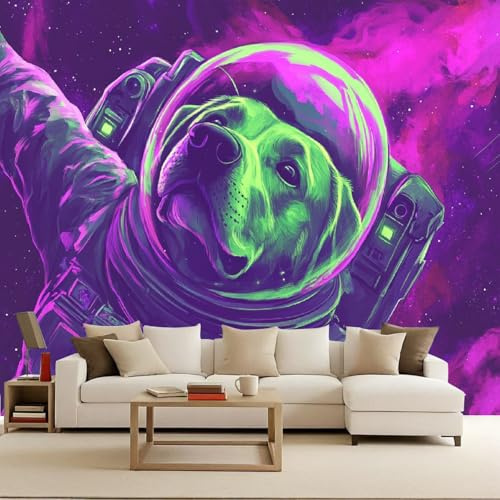 Fotomurale Cane Astronauta Carta da parati murale 400x280 cm TNT Murale Universo Cielo Stellato Via Lattea alla moda Decorazione da Muro XXL Poster Gigante Design Carta per pareti Galassia