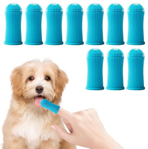 EJRUP 10 Pièces de Doigtiers de Nettoyage Dentaire pour Chiens Bleu Nettoyage Doux des Dents et Gencives,Brosse Chien,Brosse Chat,Brosse Pour Chat