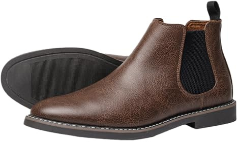 HESYSUAN Botas clásicas Chelsea para hombre, de cuero, informales, de negocios, retro, color liso, cómodas, sin cordones, para hombre