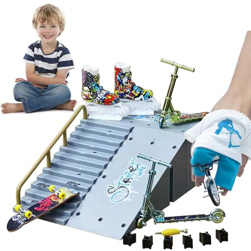 Fingerboard Skate Park Kit – 16x16x8,5cm Finger Skateboards Ramp Set | Mini Finger Skateboards Ramp Set, DIY Assembly Ultimate Park med 11 delar | Tränings- och födelsedagspresent för barn, tonåringar