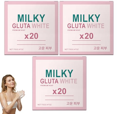 Milky Gluta White Soap 20x, confezione da 3 Sapone sbiancante al glutatione e Barra detergente nutriente delicata Bagnoschiuma idratante per donne e uomini