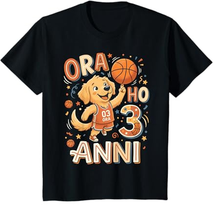 Cane Pallacanestro Ora Ho 3 Anni Basket Compleanno Bambini Maglietta