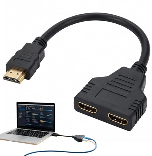 1 PCS Adaptateur Répartiteur HDMI,HDMI Double,1080p Mâle vers Double HDMI Femelle,1 vers 2 Voies Répartiteur de Câble pour HDTV HD LED Écran LCD et Projecteurs Deux Téléviseurs Commutateur 2 Ecrans