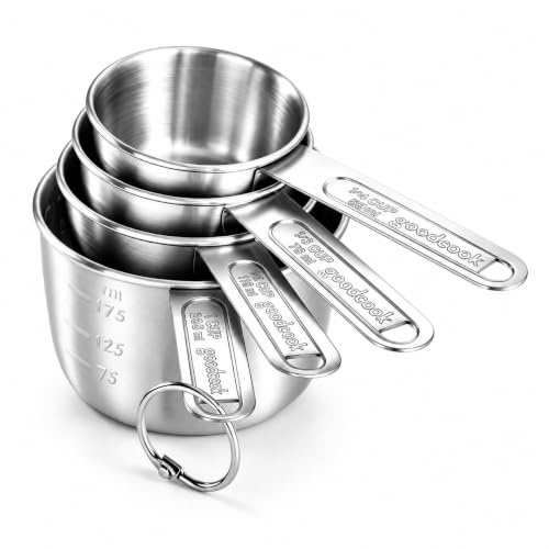 YC Kitchen Measuring Cups Set 4 Piece,Stainless Steel Metal Cups for Baking | Measuring Jups With Engraved Markings, Detachable Design, Easy Clean And Perfect For Baking, Cooking And Coffee.